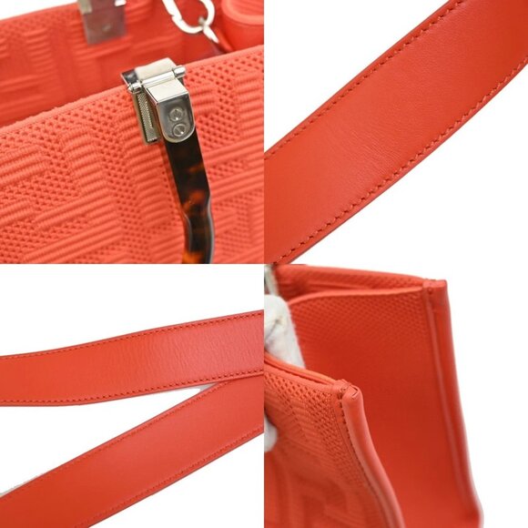 FENDI Logo Zucca Pattern 2way Tote Shoulder Bag Canvas Leather Orange 650RF496 - Picture 7 of 14